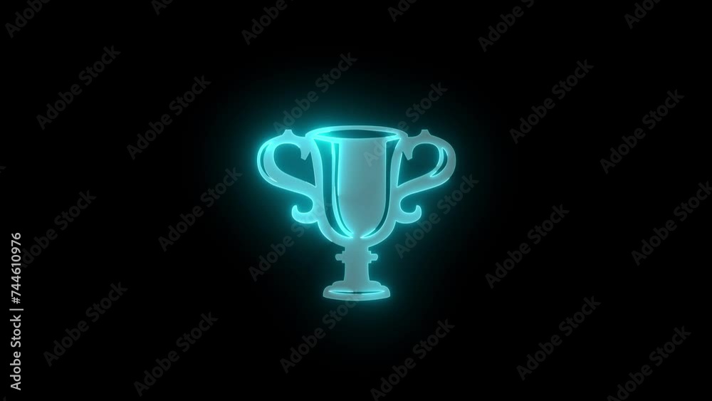 Trophy icon glowing neon cyan color animation black background Trophy icon glowing neon cyan color animation black background