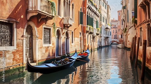 Gondolas on the Grand Canal, Venice, Italy. Panoramic view. © I