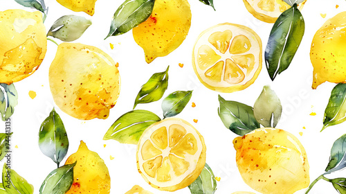 A seamless lemon pattern on white background.