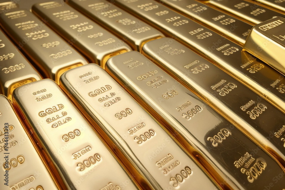 Yellow gold bars in the vault. Precious metal is a jeweler's value. Bank vault. Wealth and gold and foreign exchange reserves. A lot of gold. Economics and finance. Yellow gold bars in the vault. Precious metal is a jeweler's value. Bank vault. Wealth and gold and foreign exchange reserves. A lot of gold. Economics and finance.