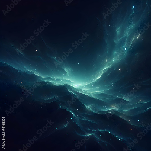 Dark green blue glowing grainy gradient background noise texture backdrop, illustration, Ai generated 