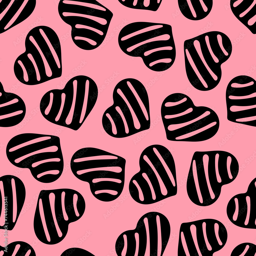 Hand Drawn Seamless Patterns with Hearts in Doodle Style. Hand Drawn Seamless Patterns with Hearts in Doodle Style.