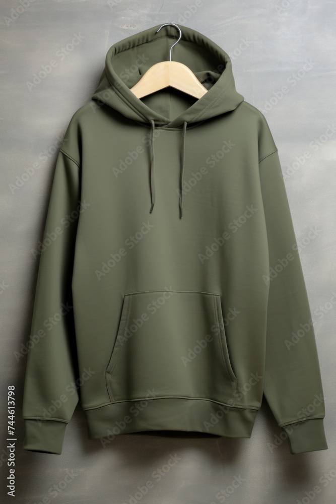 Oversized Olive Green Blank Hoodie Mockup On Concrete Background