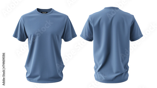 3d blue t-shirt front and back side, for mockup, transparent PNG. T-shirt on white background.