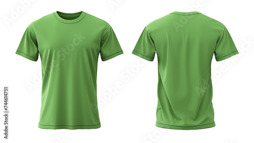 3d green t-shirt front and back side, for mockup, transparent PNG. T-shirt on white background.