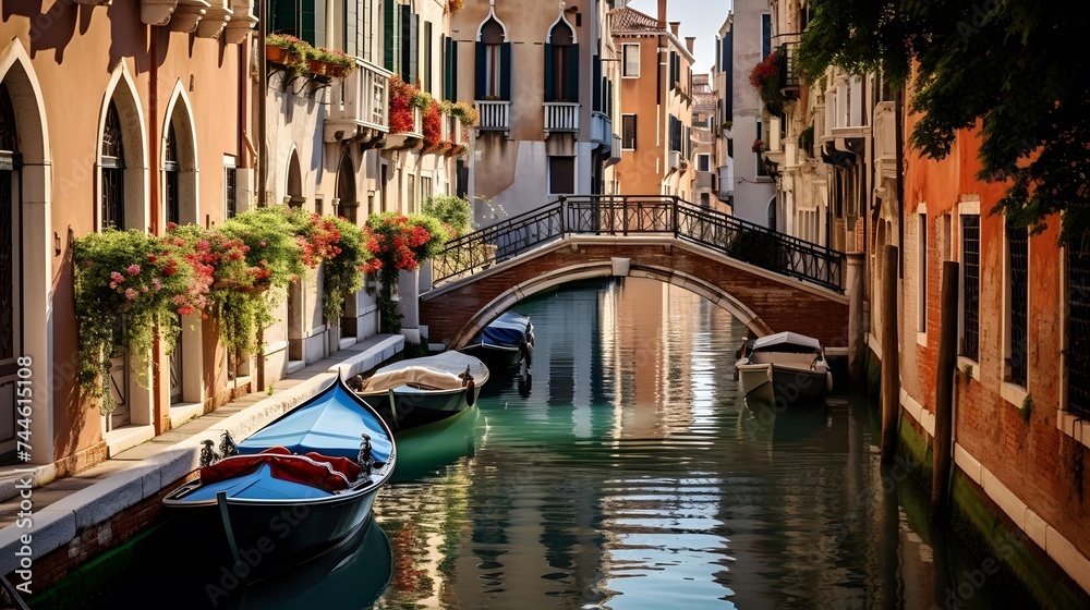 canal in Venice, Italy. Panoramic view of the city