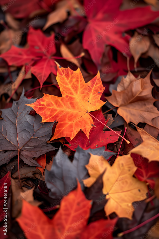  Autumn's Tapestry: A Vibrant Close-Up of Fallen Leaves, Nature's Beauty, Fall Foliage, Aerial View