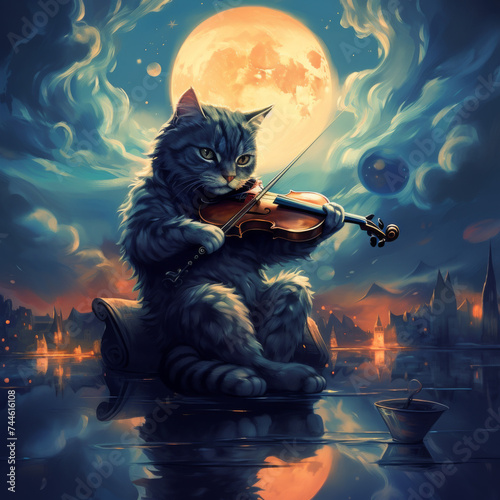 Cat And The Fiddle Painting. photo