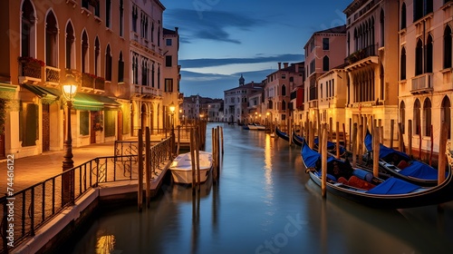 Canal in Venice, Italy. Panoramic view of Venice at night.