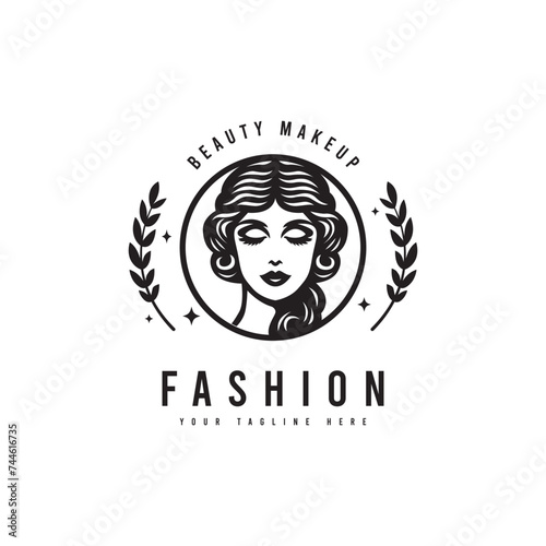 Minimalist style beauty logo, with the silhouette of a beautiful woman's face. For fashion logos, beauty or makeup logos.