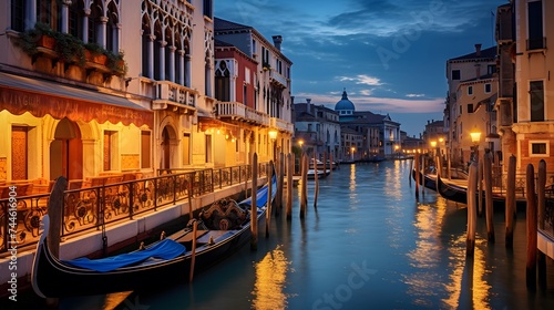 Grand Canal in Venice, Italy at dusk. Panoramic view