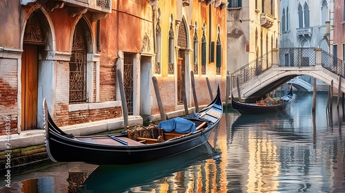 Venice, Italy. Panoramic view of the canal with gondolas © I