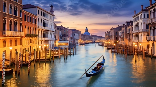 Venice, Italy. Panoramic view of Grand Canal at sunset. © I