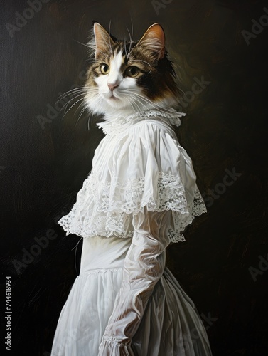Cat Wearing White Dress With Collar. Printable Wall Art.