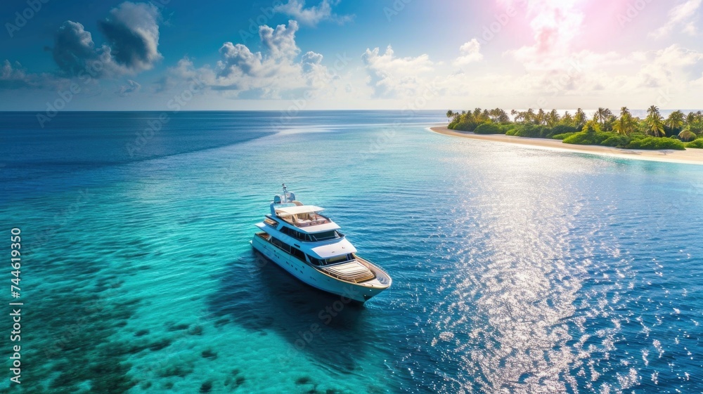 Fototapeta premium Crystal Clear Waters and Lush Greenery on a Tropical Cliffside by the Ocean