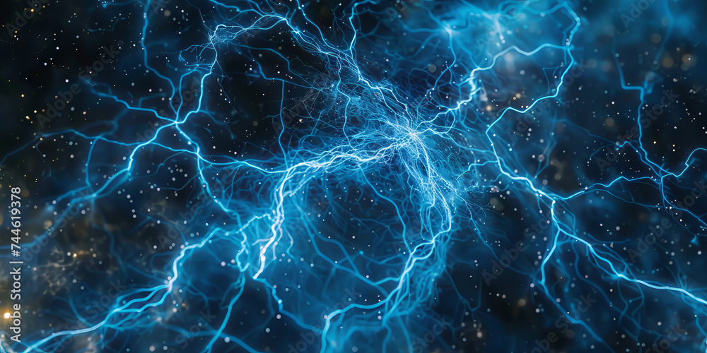 Electric Blue Lightning Bolts on Black Background