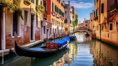 Canal in Venice, Italy. Panoramic view with gondolas © I