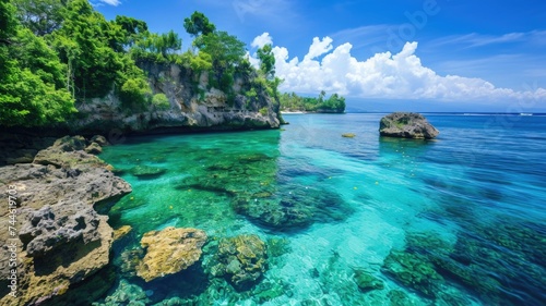 Crystal Clear Waters and Lush Greenery on a Tropical Cliffside by the Ocean