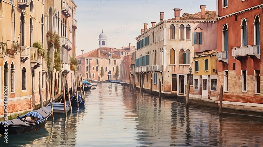Canal in Venice, Italy. Panoramic view of Venice