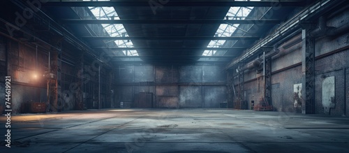 View of an empty warehouse in an industrial area.