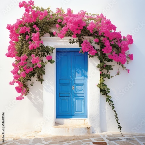Blue Door With Pink Flowers. Printable Wall Art.