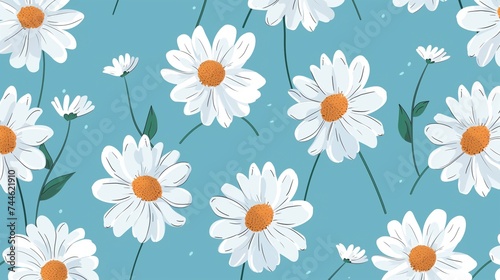 seamless pattern with camomiles, blue background