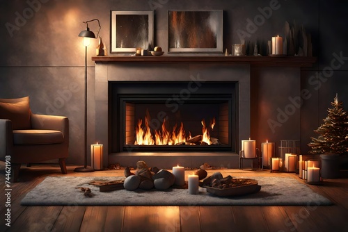 fireplace with burning candles © namra