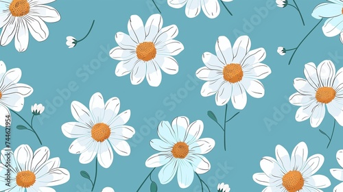 seamless pattern with camomiles, blue background
