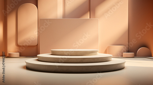 Minimalist empty background with a podium theme  featuring a sleek podium in the center