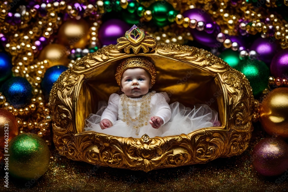 cute baby kid angel with christmas decoration