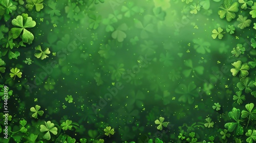 St Patrick's Day in a vibrant spring landscape with lush greenery, clover leaves, and the beauty of nature, symbolizing luck and growth on a sunny day. For the Day of the Festival of Patrick. photo