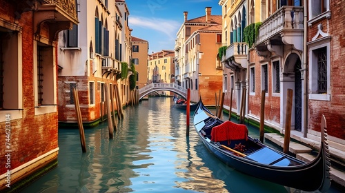 Venice, Italy. Panoramic view of canal and gondolas © I
