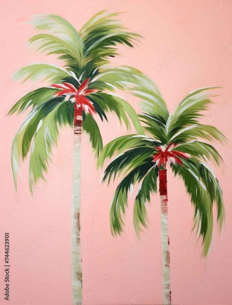 Obraz premium Three Palm Trees on Pink Wall. Printable Wall Art.