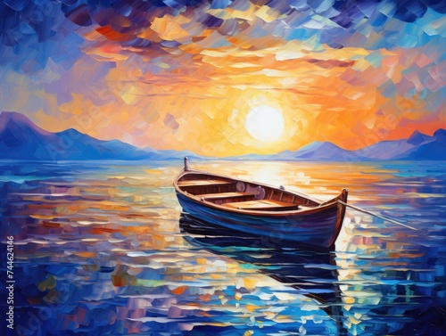 Boat Sailing on Water at Sunset. Printable Wall Art.