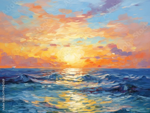 Sunset Over the Ocean Painting. Printable Wall Art.