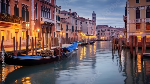 Venice, Italy. Panoramic view of the Grand Canal at sunset. © I