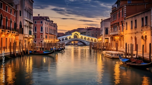 Venice  Italy. Panoramic view of the Grand Canal at sunset.