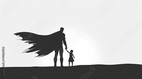 black and white silhouette of super dad or father and child, fathers day special photo