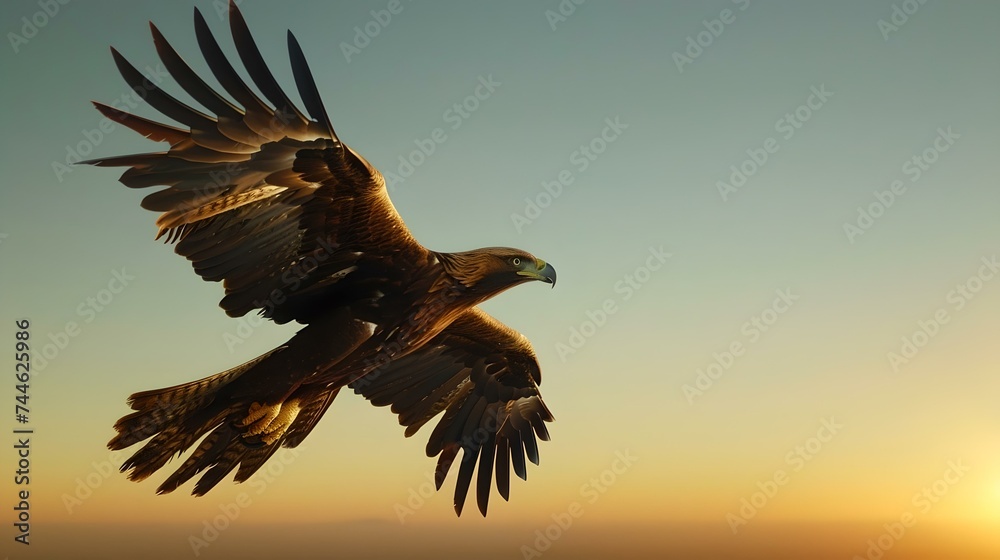 Obraz premium Majestic eagle soaring in a sunset sky, freedom and grace in nature