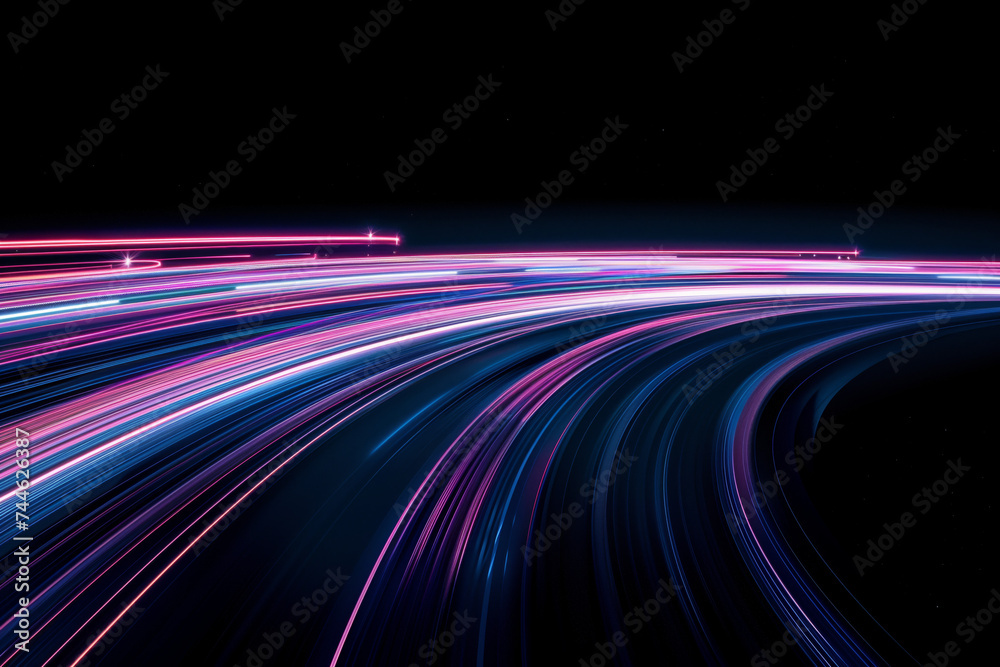 Time-Space Continuum Vortex. Streaks of neon light bend around a space-time vortex Background. - obrazy, fototapety, plakaty 