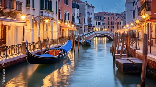 Venice, Italy. Panoramic view of the Grand Canal at night.