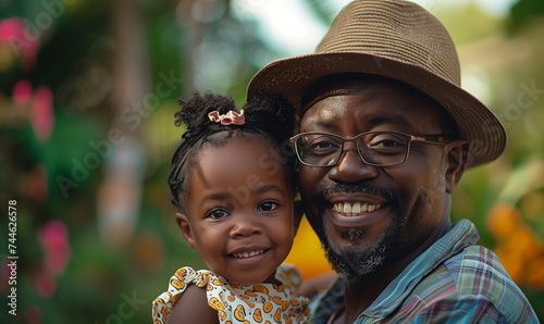 Candid african American father and child spending time together in nature. Father's Day concept. Inclusive and diverse family. Unconditional love. AI generated
