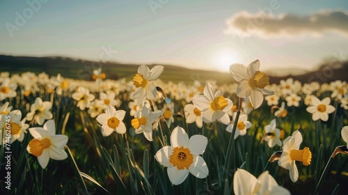 Field of flowering daffodils in spring near Padstow photo