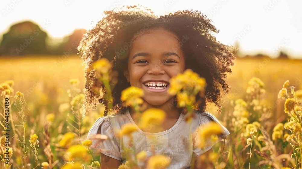 Happy little African American girl in the field Happy little African American girl in the field