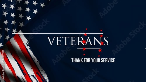Thank you veterans day animation with five stars and gray background. Thank you Veterans for your service. 4k photo