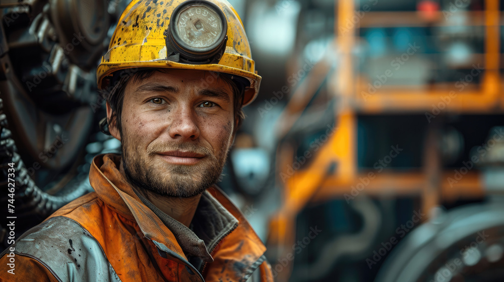 A mining worker working in a factory. Generative AI. A mining worker working in a factory. Generative AI.