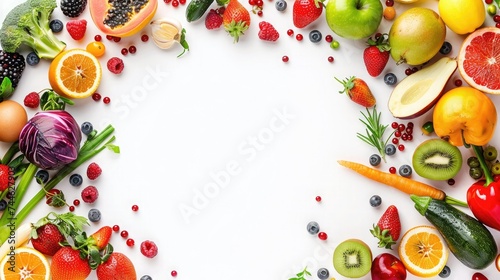 Organic food background and Copy space. Food photography different fruits and vegetables isolated white background. High resolution product photo