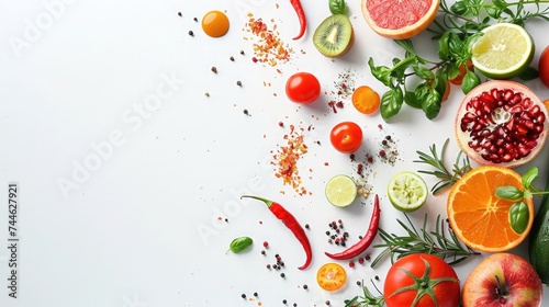 Organic food background and Copy space. Food photography different fruits and vegetables isolated white background. High resolution product