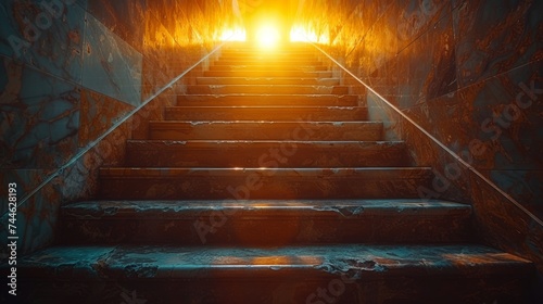 Stairway Leading Up To Sky At Sunrise - Resurrection And Entrance To Heaven