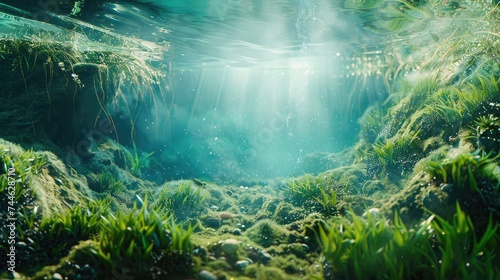 Spring water. Underwater freshwater. Mysterious freshwater river